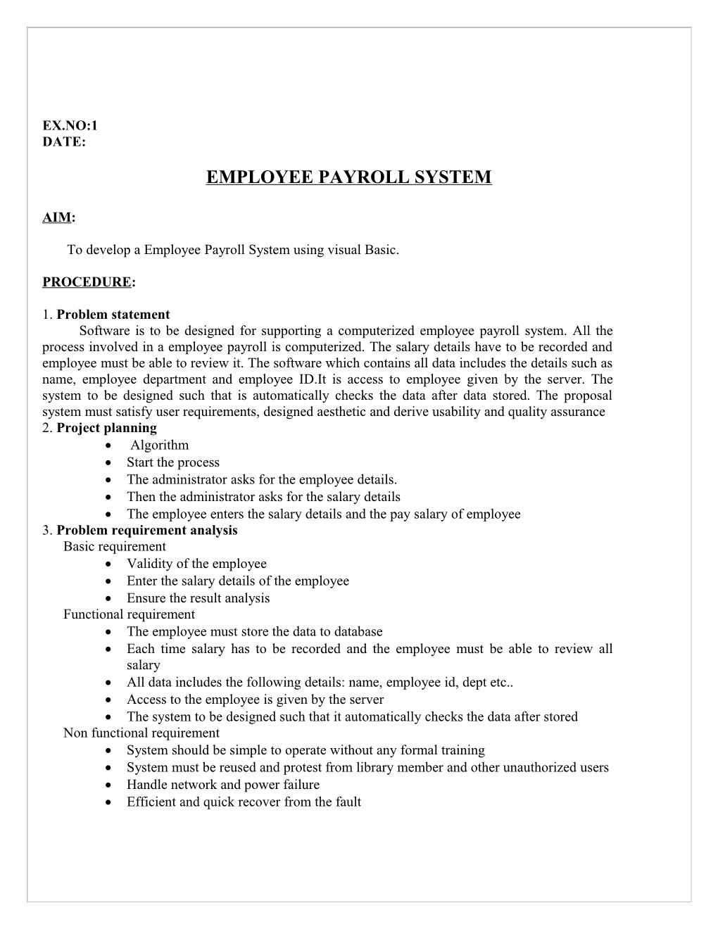 To Develop a Employee Payroll System Using Visual Basic