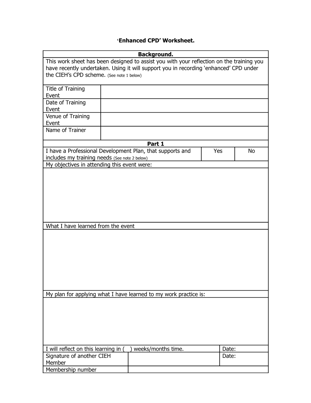 Enhanced CPD Worksheet