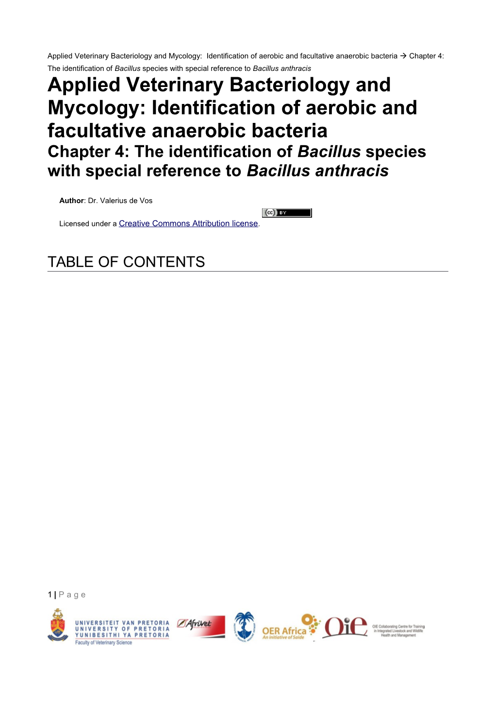 Chapter 4: the Identification of Bacillus Species with Special Reference to Bacillus Anthracis
