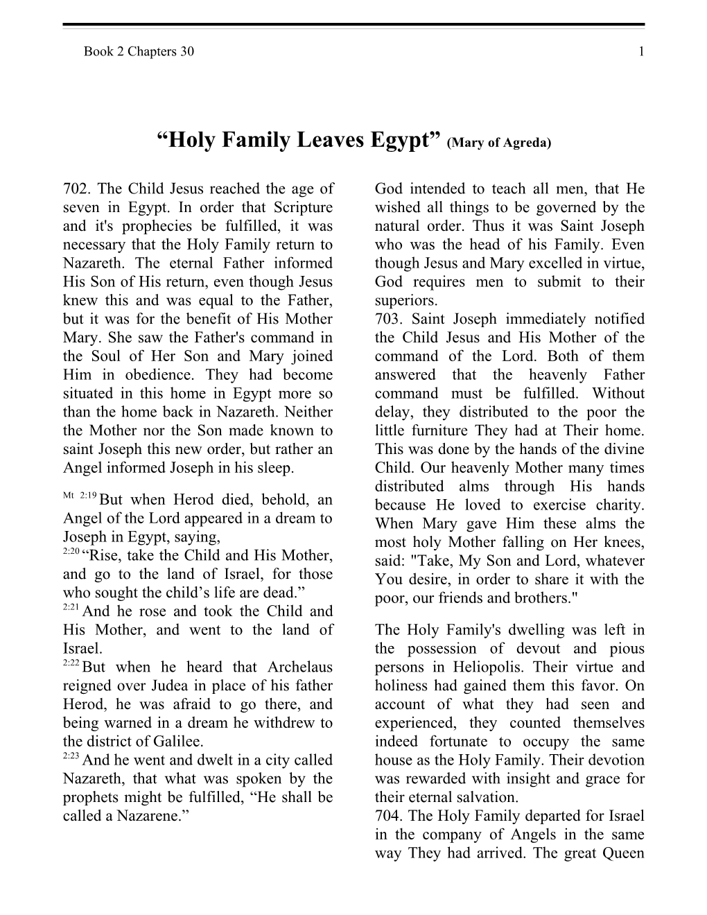 Holy Family Leaves Egypt (Mary of Agreda)