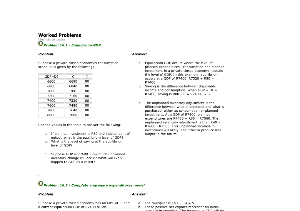 If Planned Investment Is R80 and Independent of Output, What Is the Equilibrium Level of GDP?