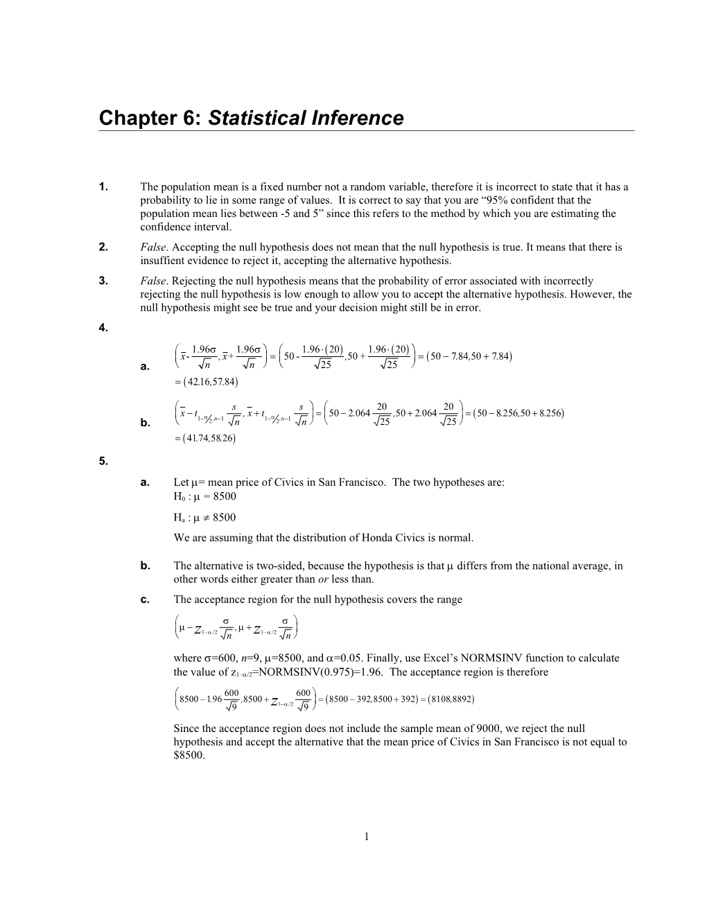 Chapter 6: Statistical Inference