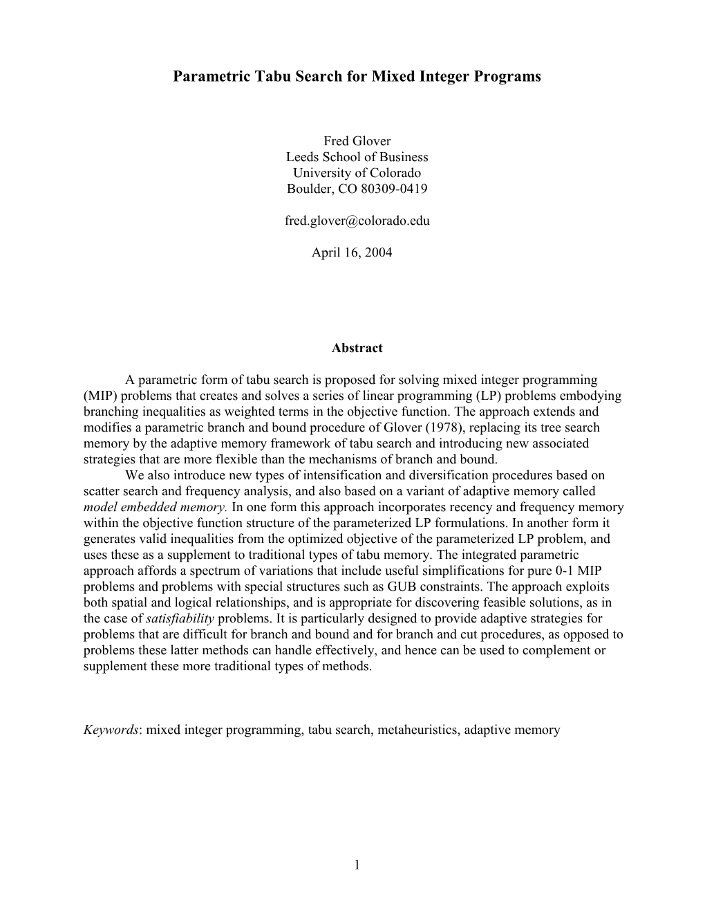 Parametric Tabu Scatter Search for MIP