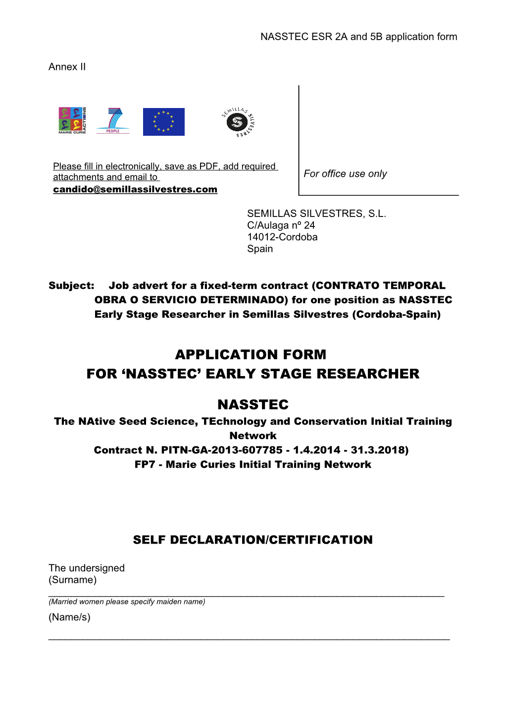 NASSTEC ESR 2A and 5B Application Form
