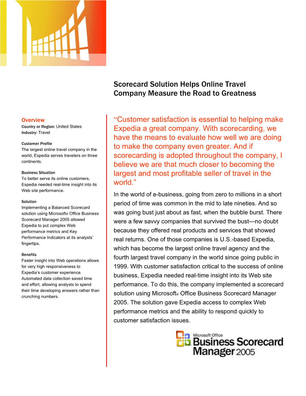 Scorecard Solution Helps Online Travel Company Measure the Road to Greatness