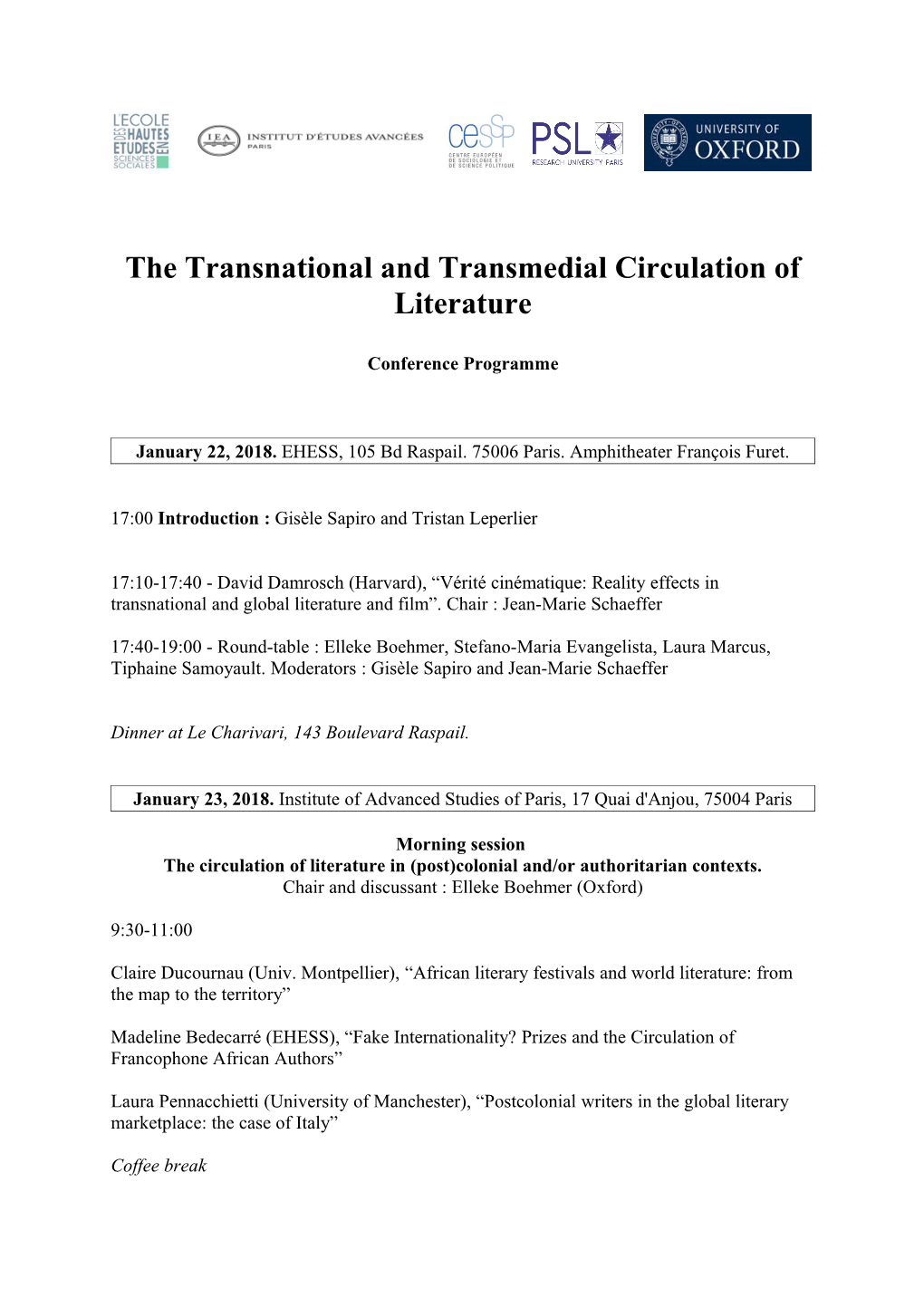 The Transnational and Transmedial Circulation of Literature