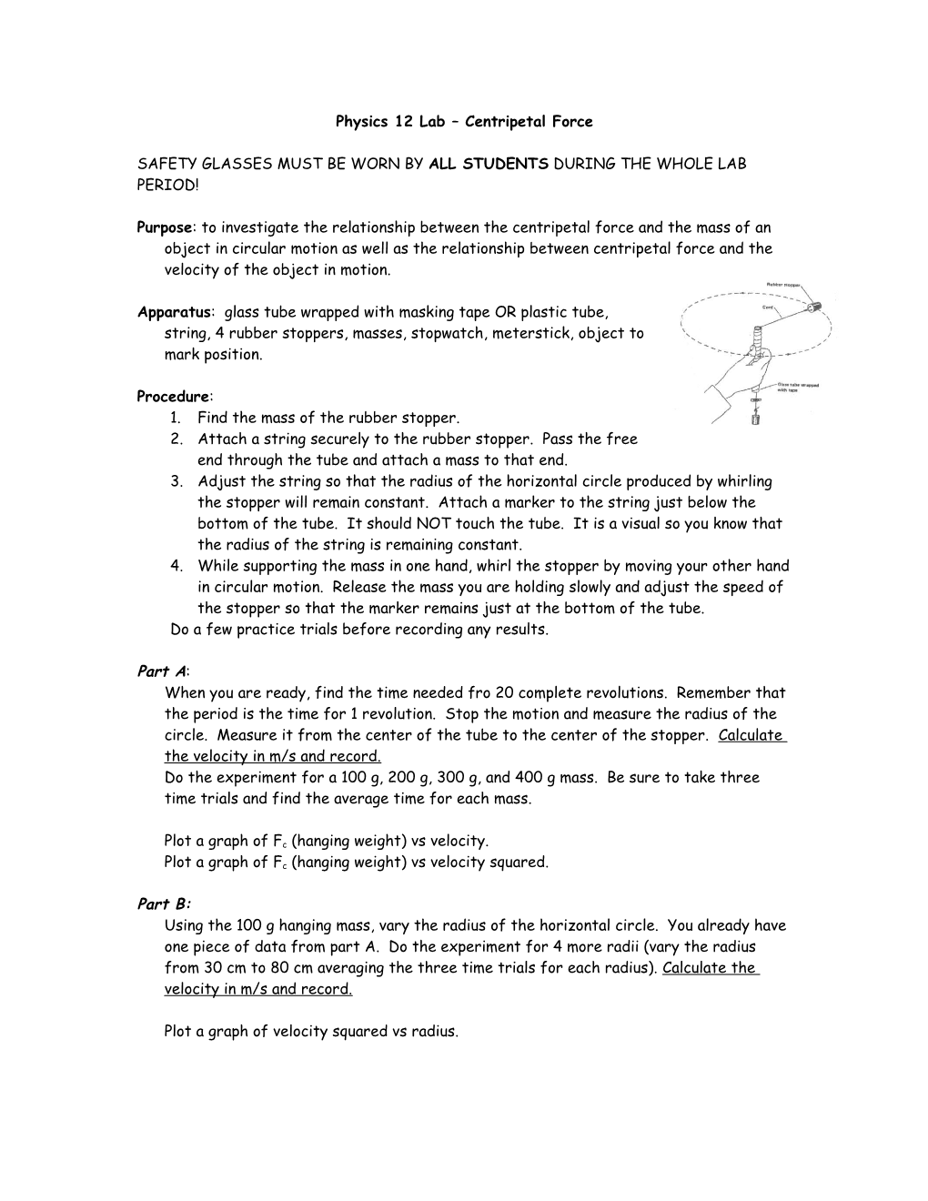 Physics 12 Lab Centripetal Force