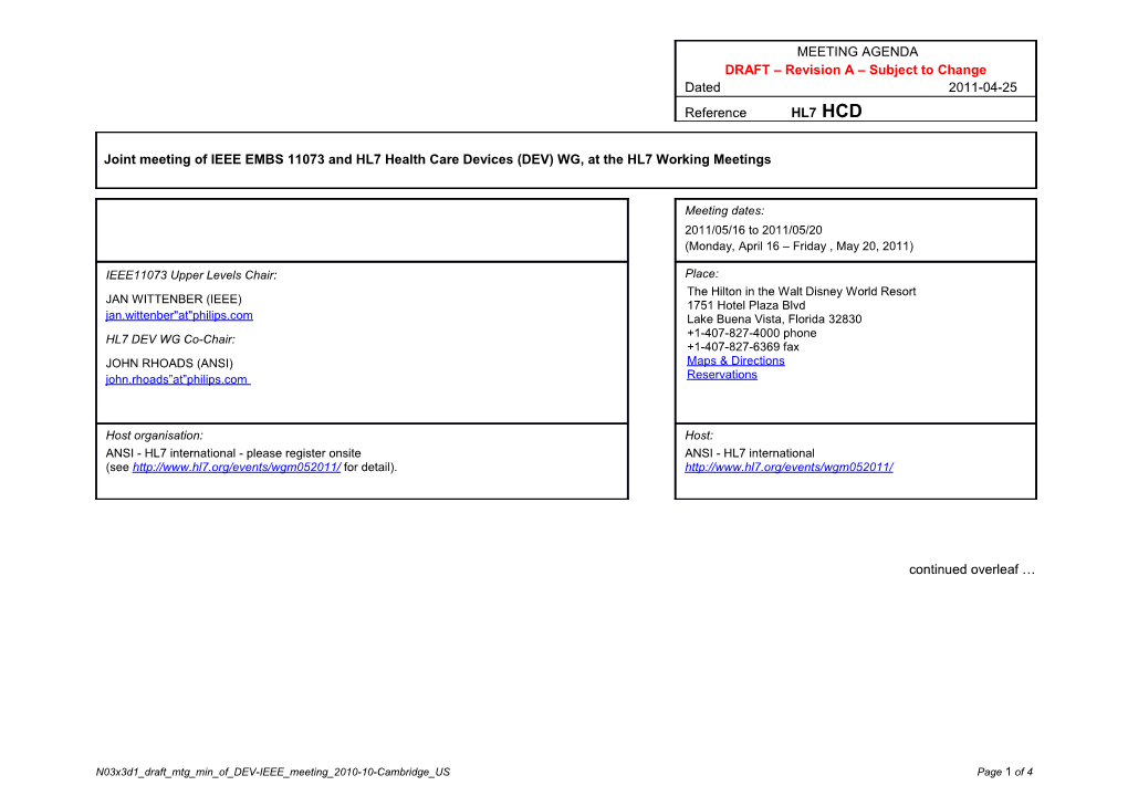 Daily Schedule (From the HL7 Meeting Brochure)