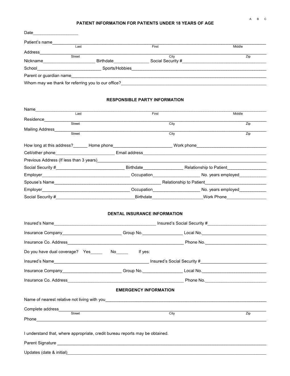 Patient Information for Patients Under 18 Years of Age