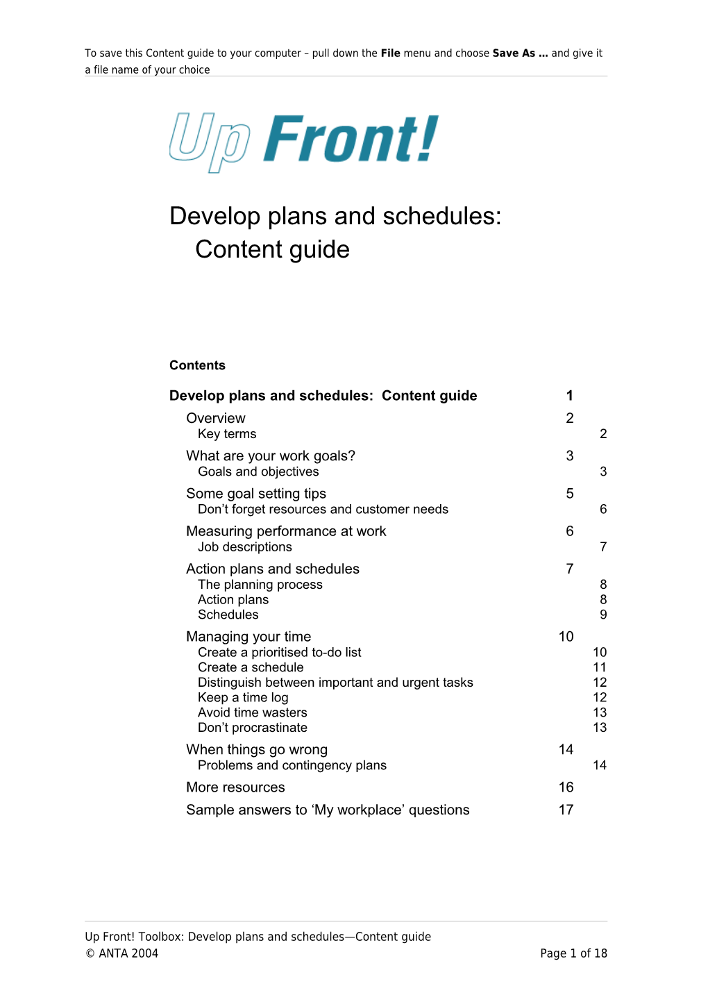 Develop Plans and Schedules Content Guide