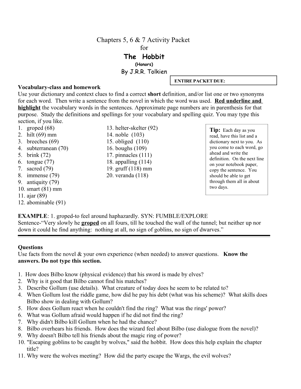 Chapter 5, 6 & 7 Activity Packet