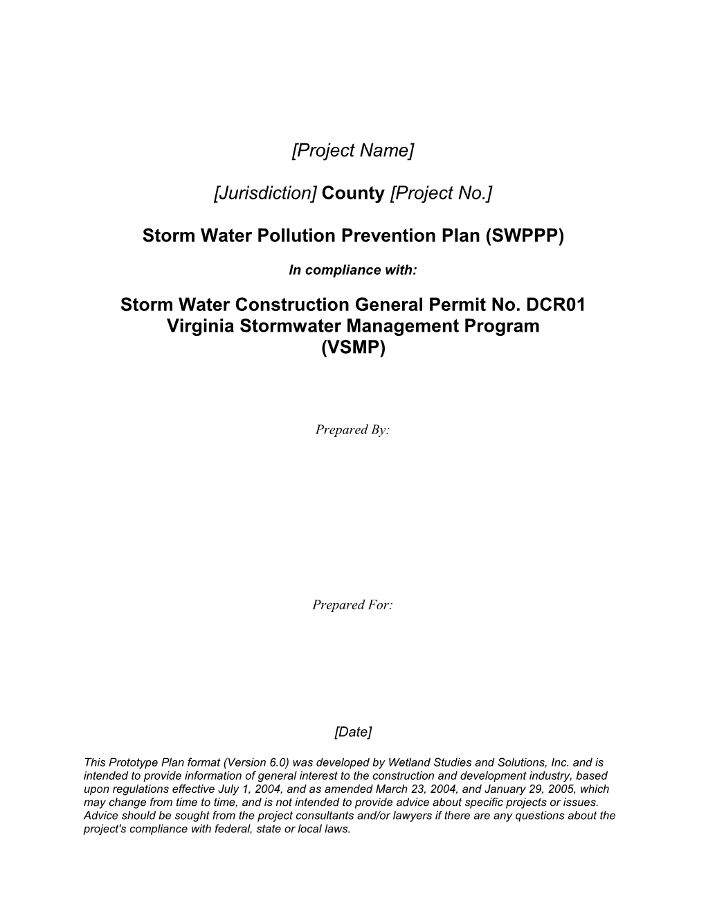 Storm Water Pollution Prevention Plan (SWPPP)