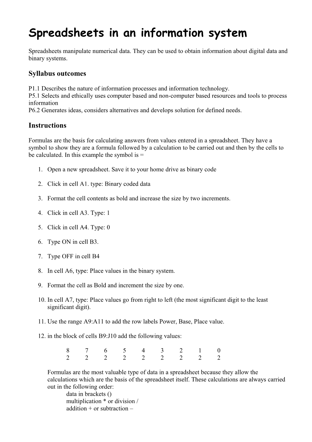 Spreadsheets in an Information System