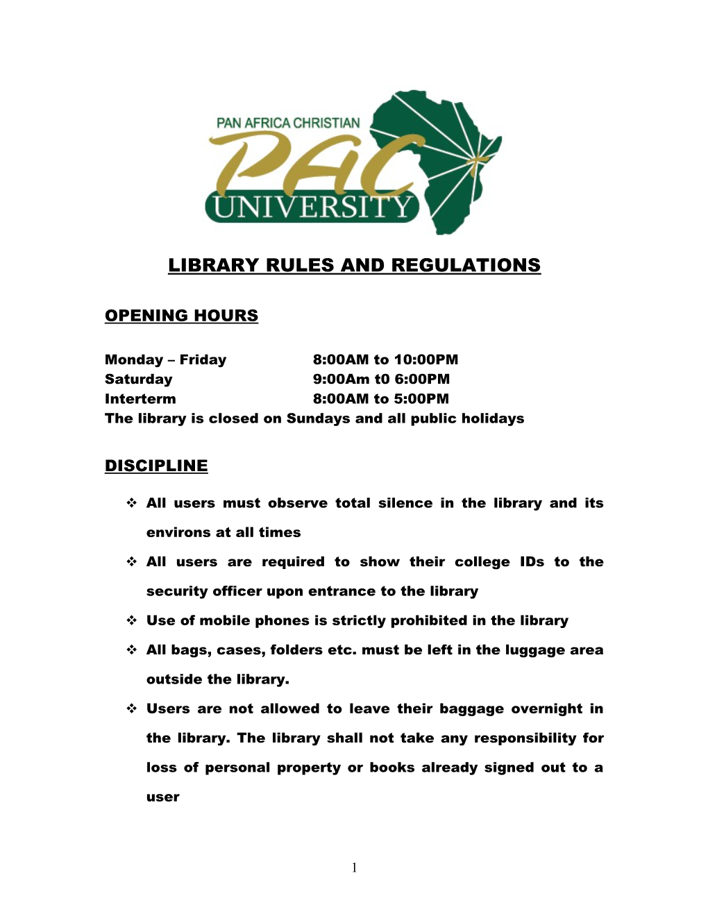 Library Rules and Regulations