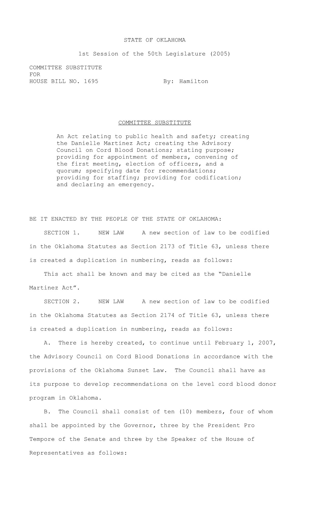 1St Session of the 50Th Legislature (2005)