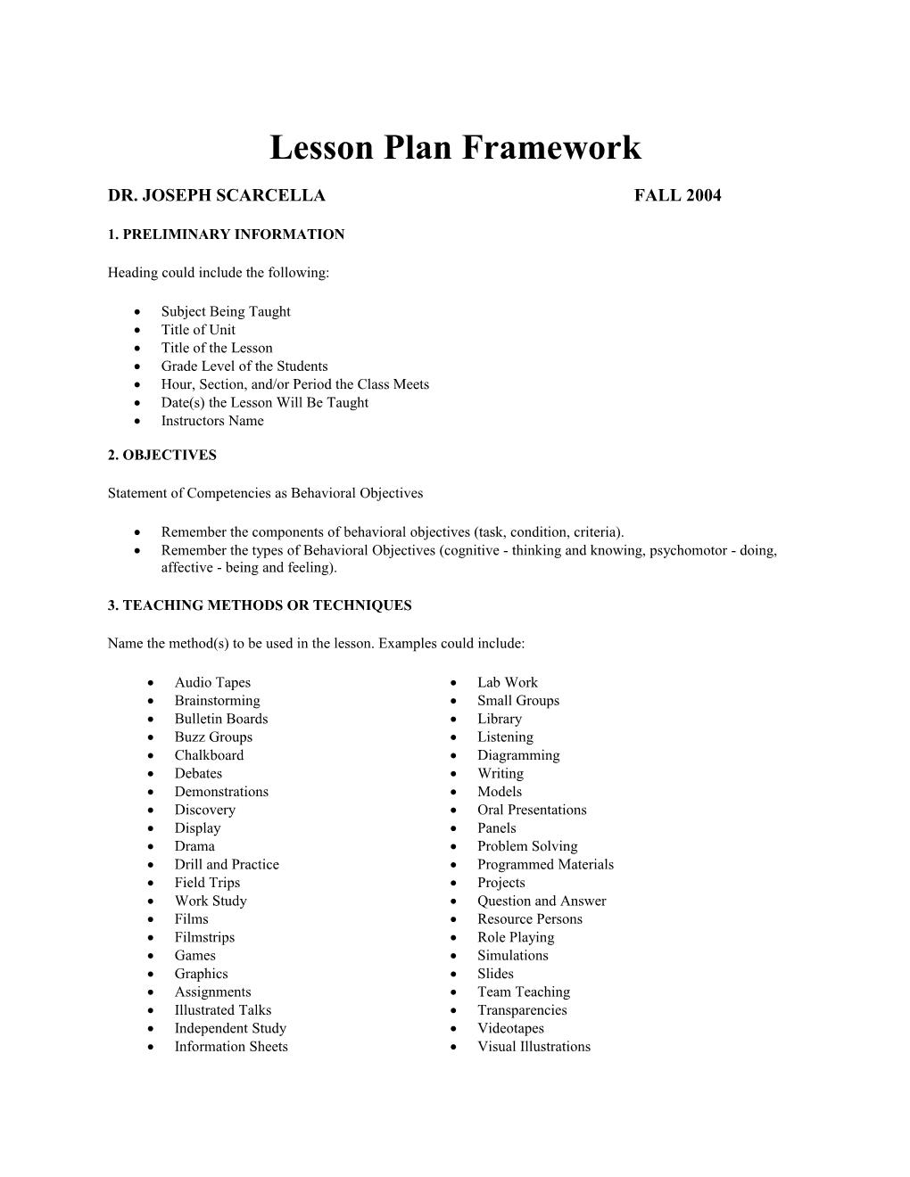 Lesson Plan Framework