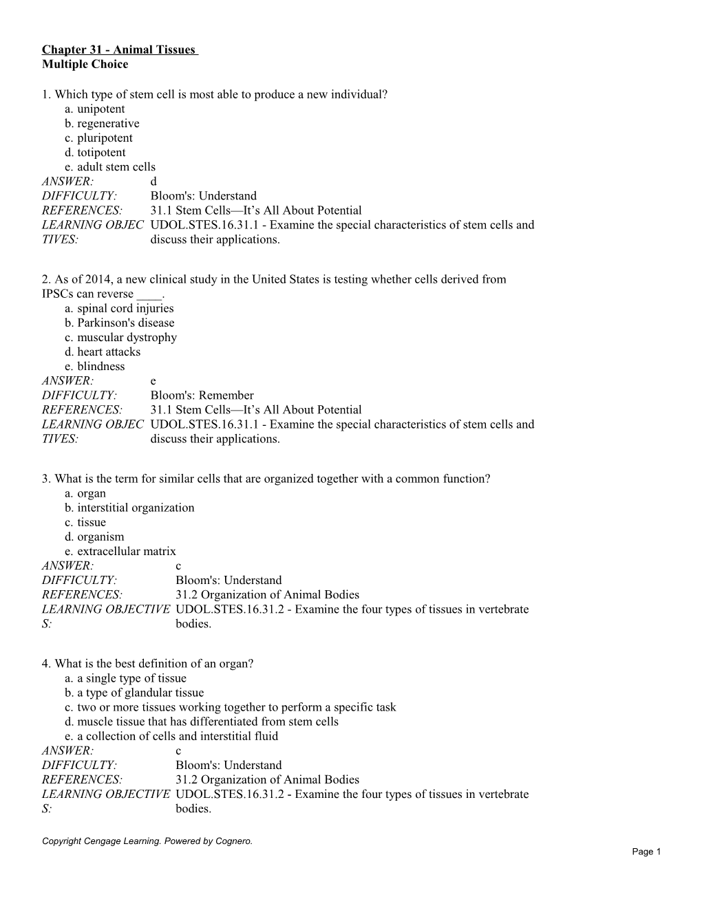 Chapter 31 - Animal Tissues