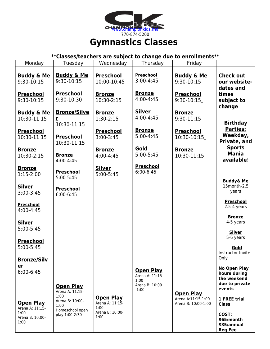 Gymnastics Classes