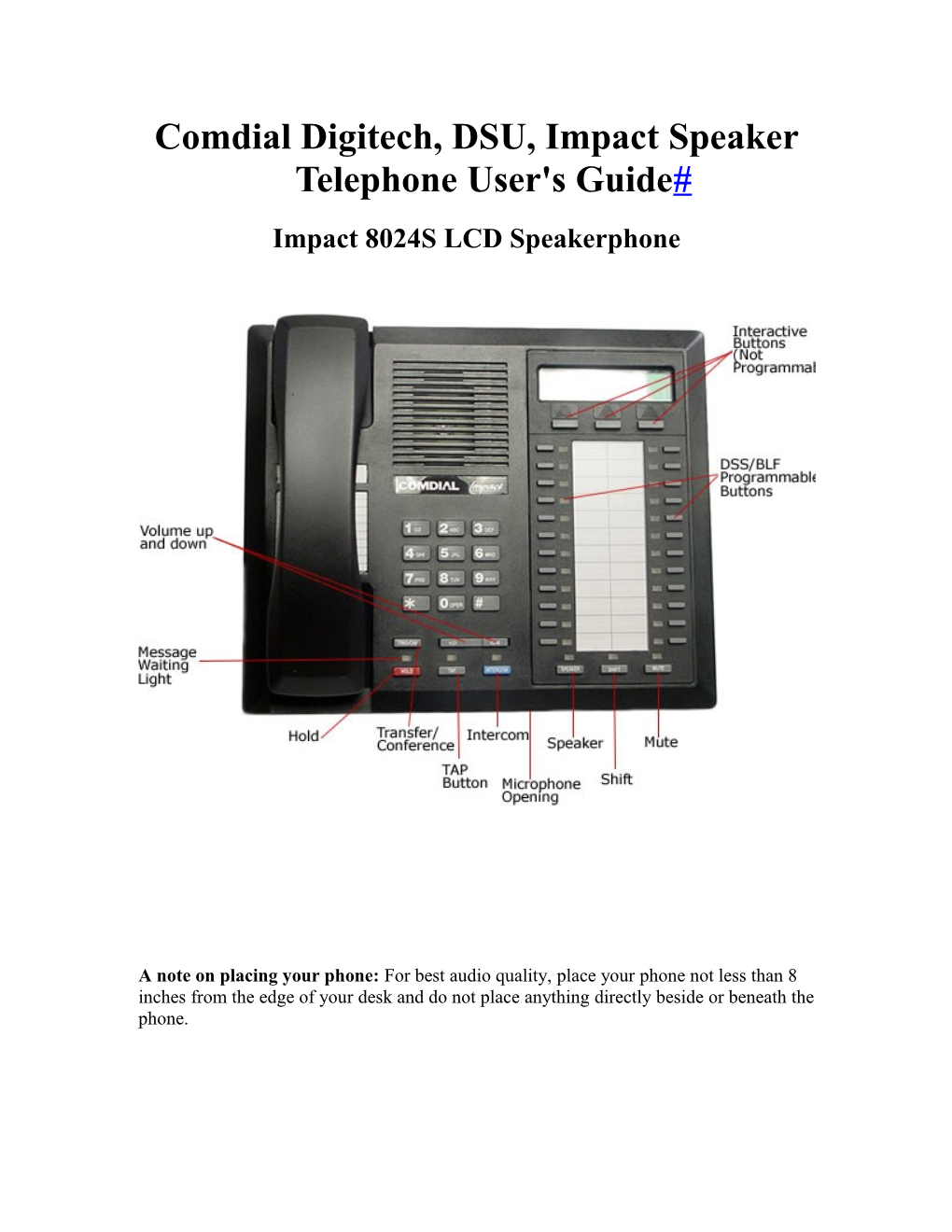 Comdial Digitech, DSU, Impact Speaker Telephone User's Guide