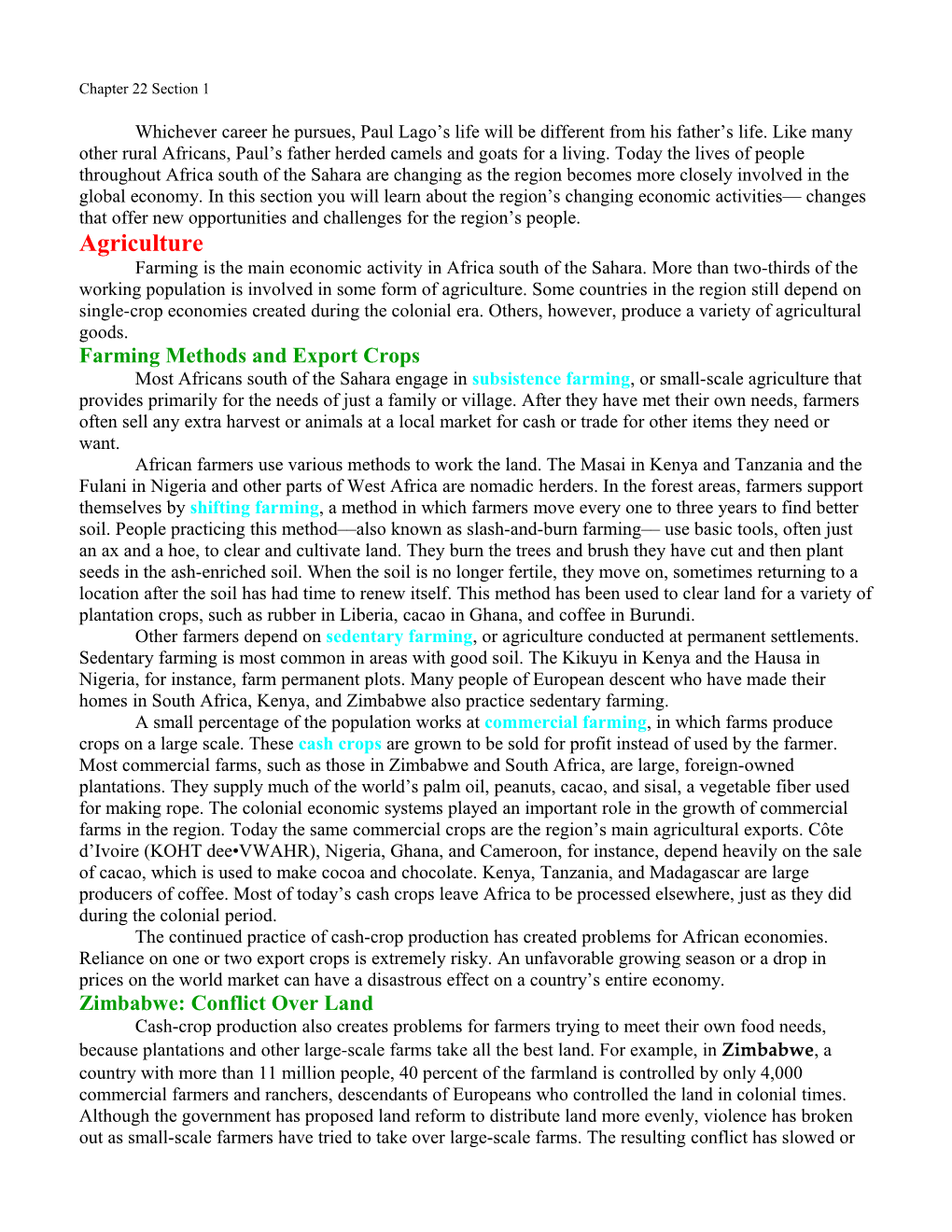 Farming Methods and Export Crops