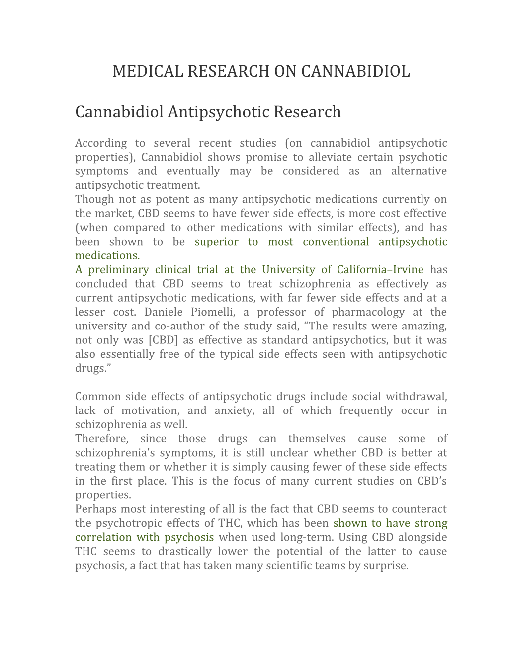 Medical Research on Cannabidiol