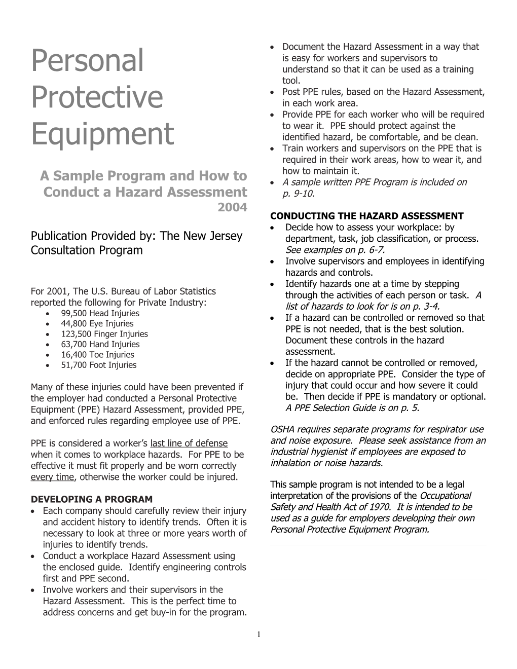 NJ Consultation Program PPE Assessment