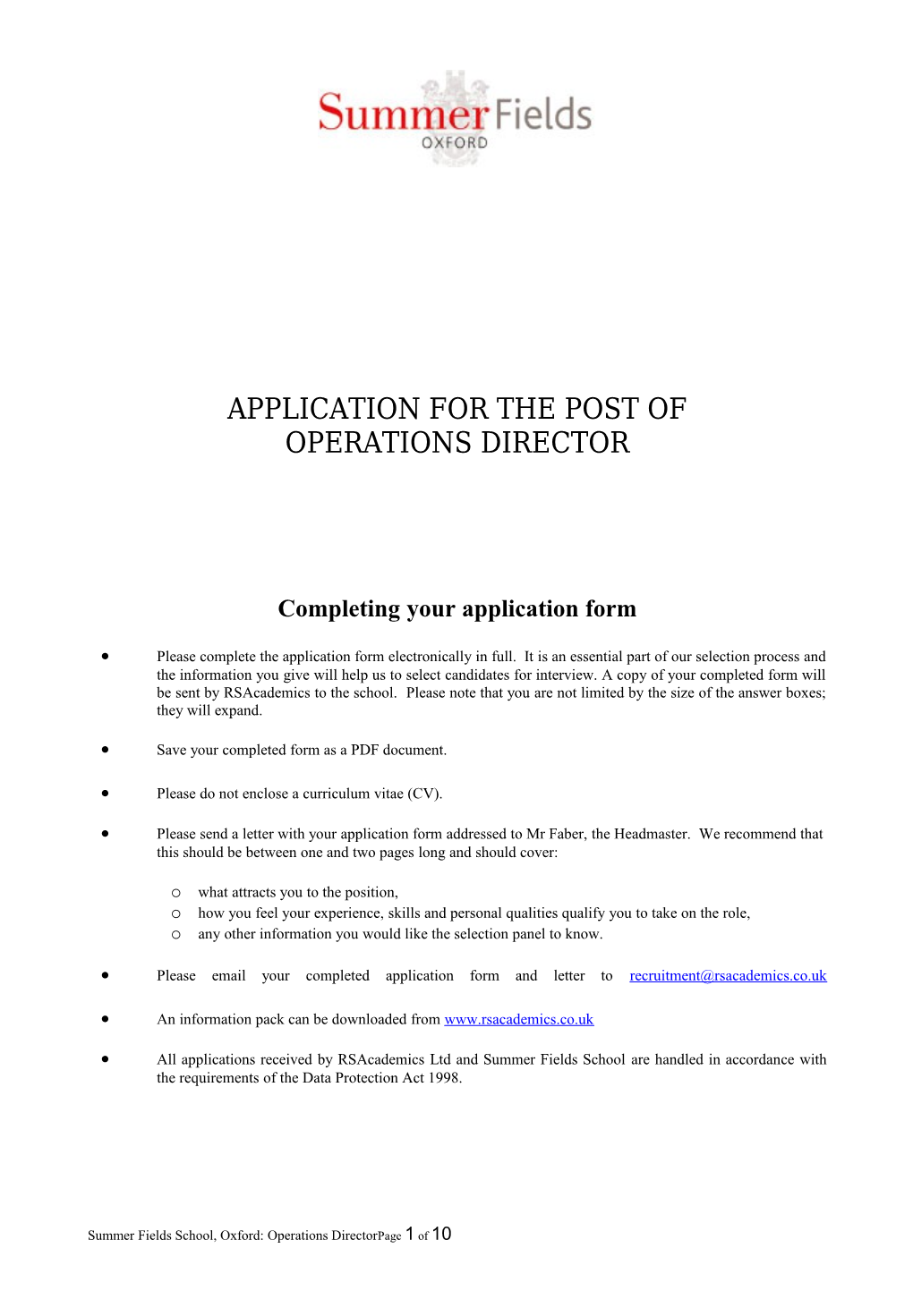 Application for the Post Of s8
