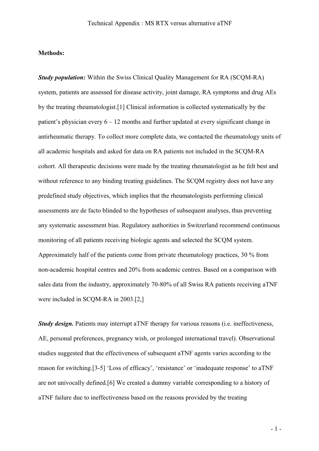 Technical Appendix: MS RTX Versus Alternative Atnf