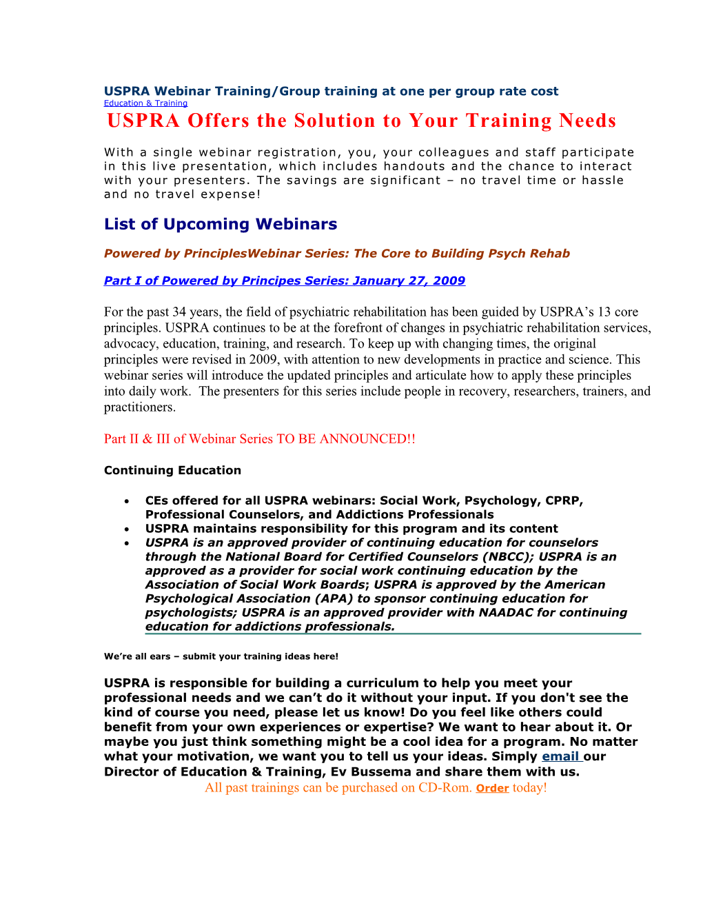 USPRA Webinar Training