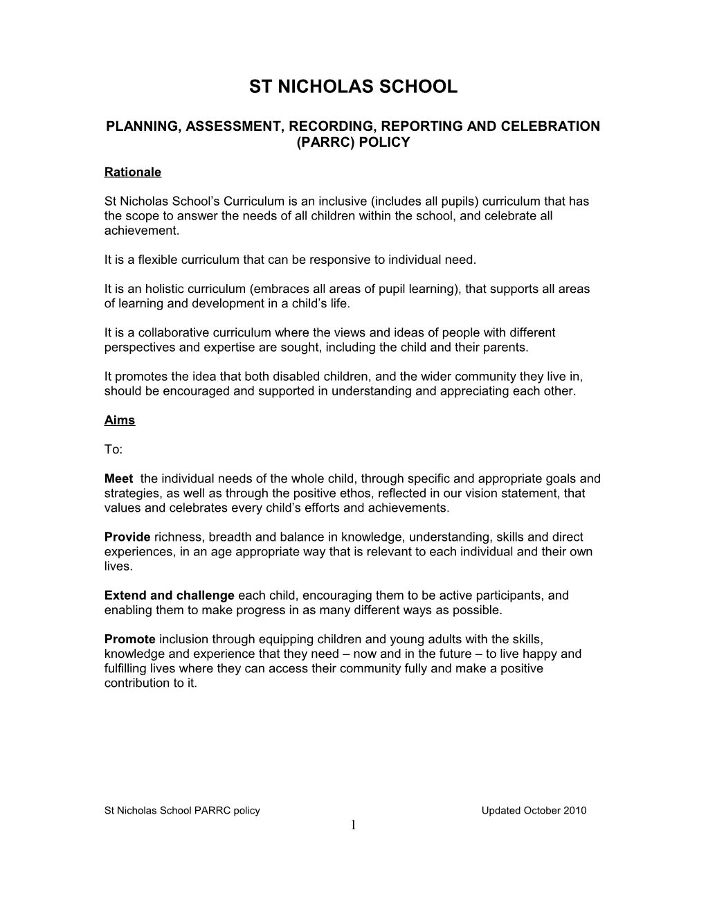 Claremont Curriculum Policy