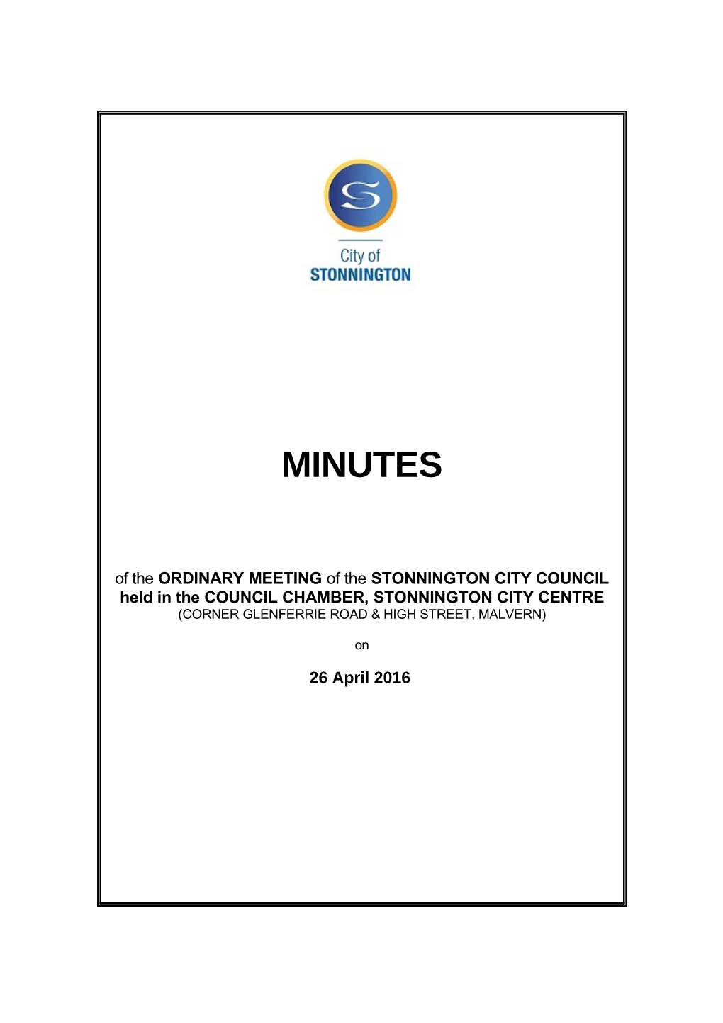 Minutes of Council Meeting - 26 April 2016