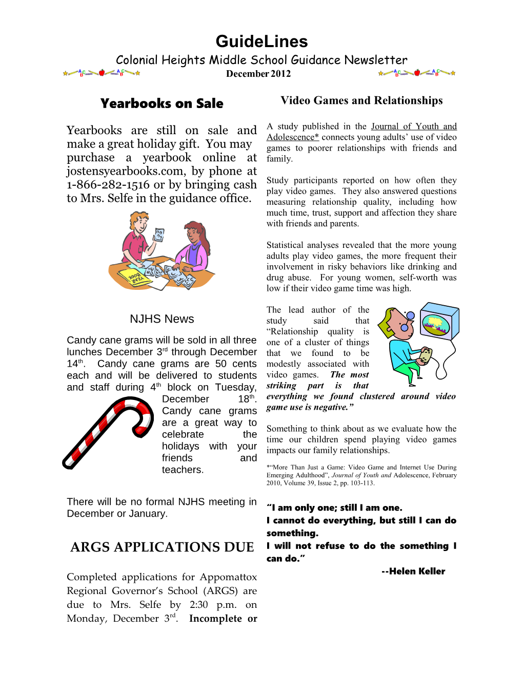 Colonial Heightsmiddle School Guidance Newsletter