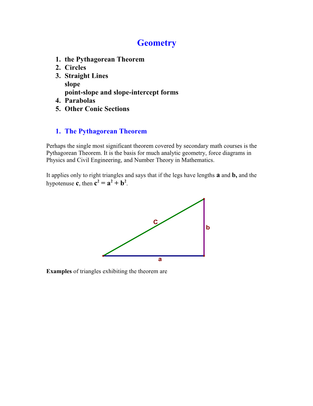 1. the Pythagorean Theorem