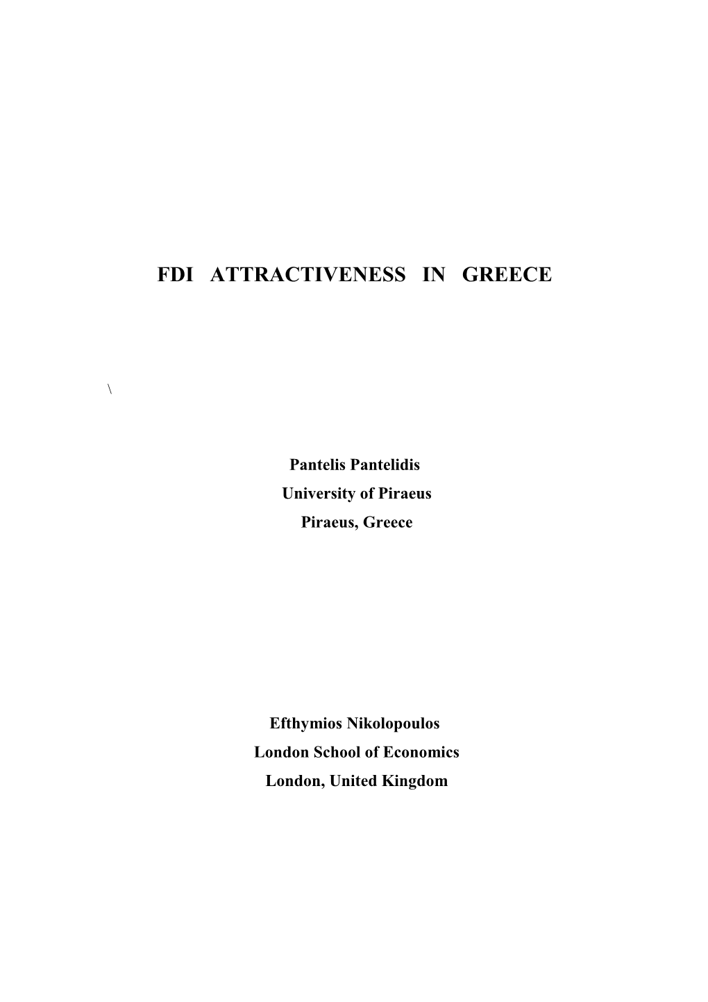 Fdi Attractiveness in Greece
