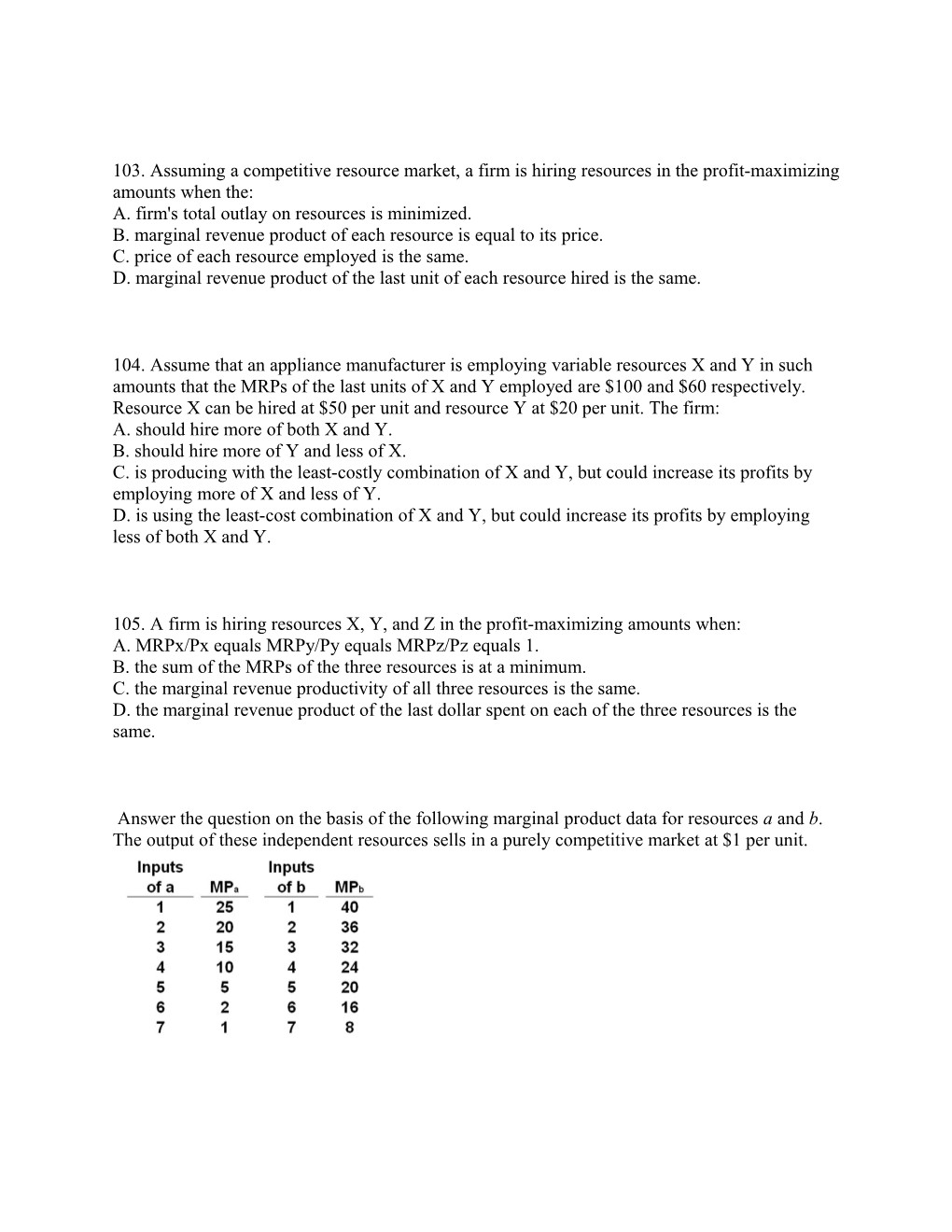 104. Assume That an Appliance Manufacturer Is Employing Variable Resources X and Y in Such