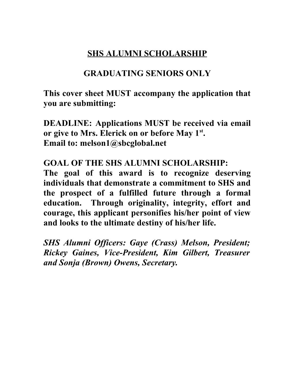 Shs Alumni Scholarship Application (00627444-2)