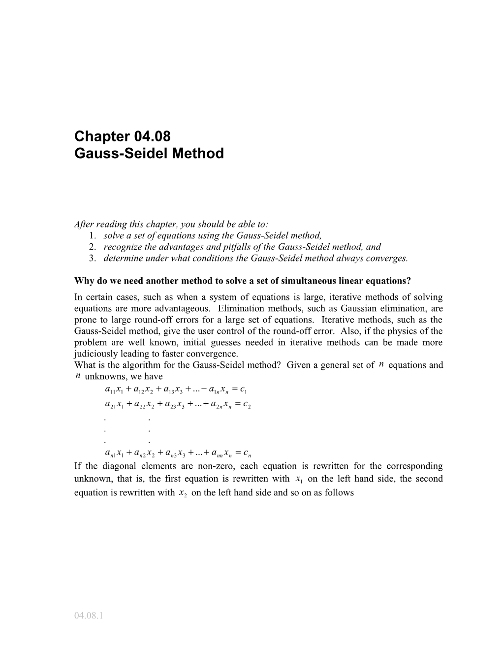 Gauss Seiddel Method: General Engineering