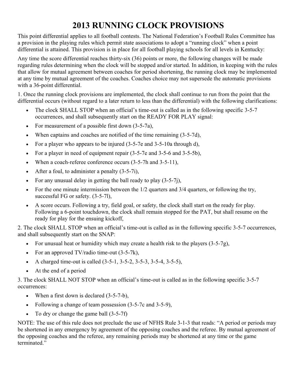 2013 Running Clock Provisions