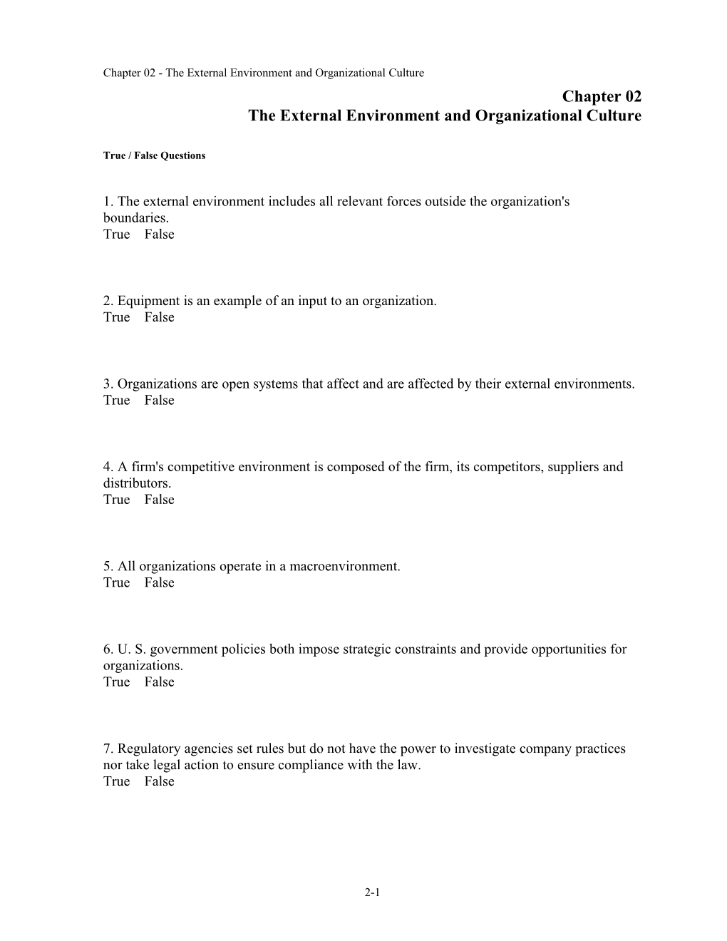 Chapter 02 The External Environment And Organizational Culture