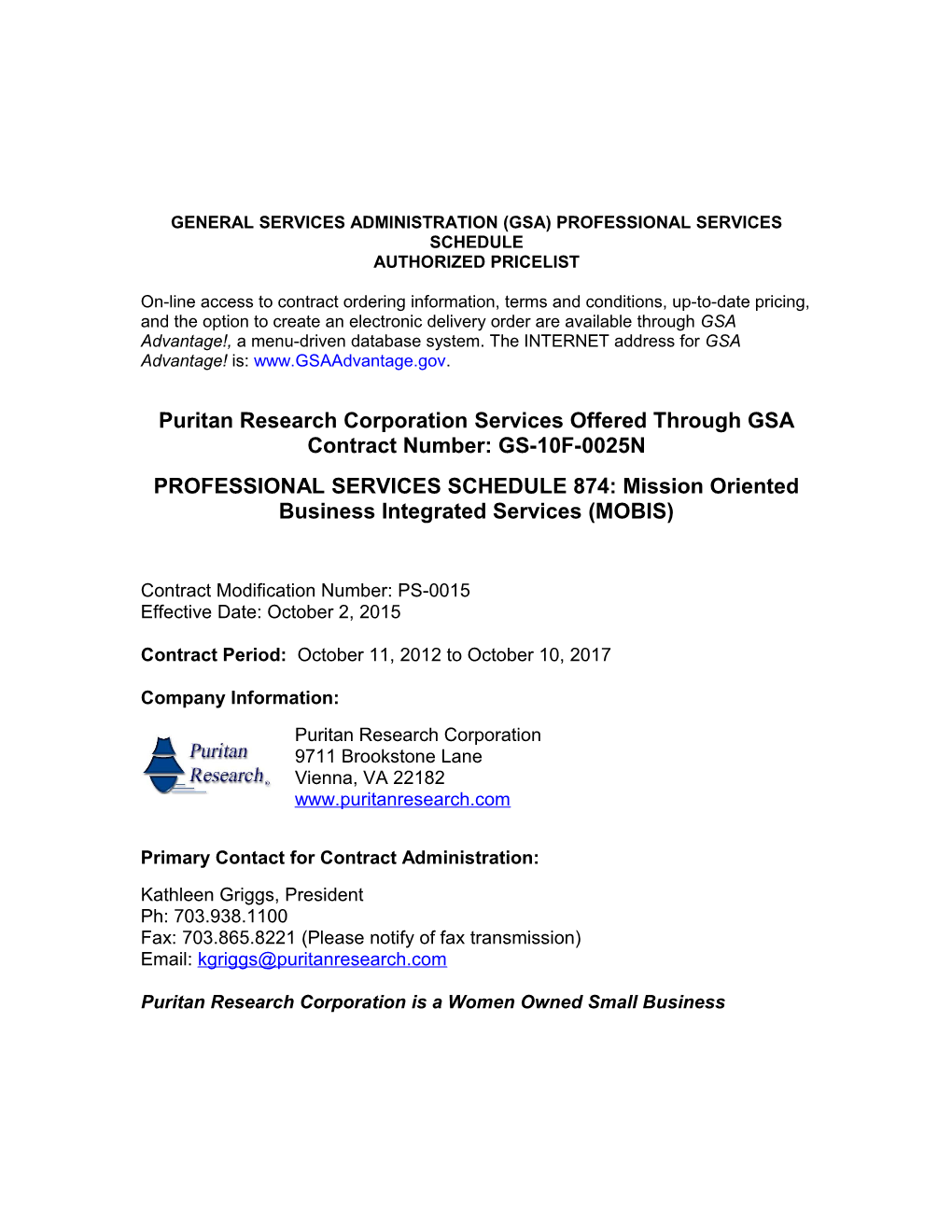 General Services Administration (Gsa) Professional Services Schedule