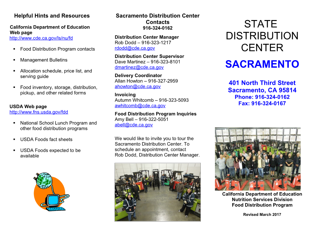 Food Distribution Sacramento Warehouse Flyer - Food Distribution (CA Dept Of Education)