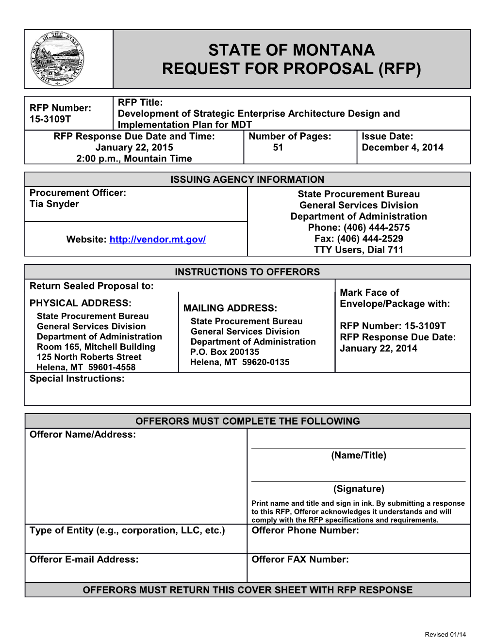 State of Montana Request for Proposal (Rfp) s4