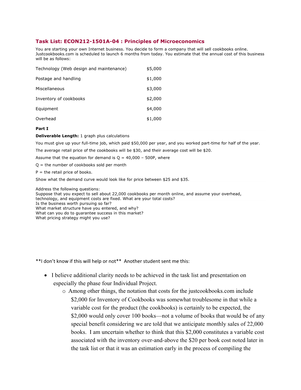 Task List: ECON212-1501A-04 : Principles of Microeconomics