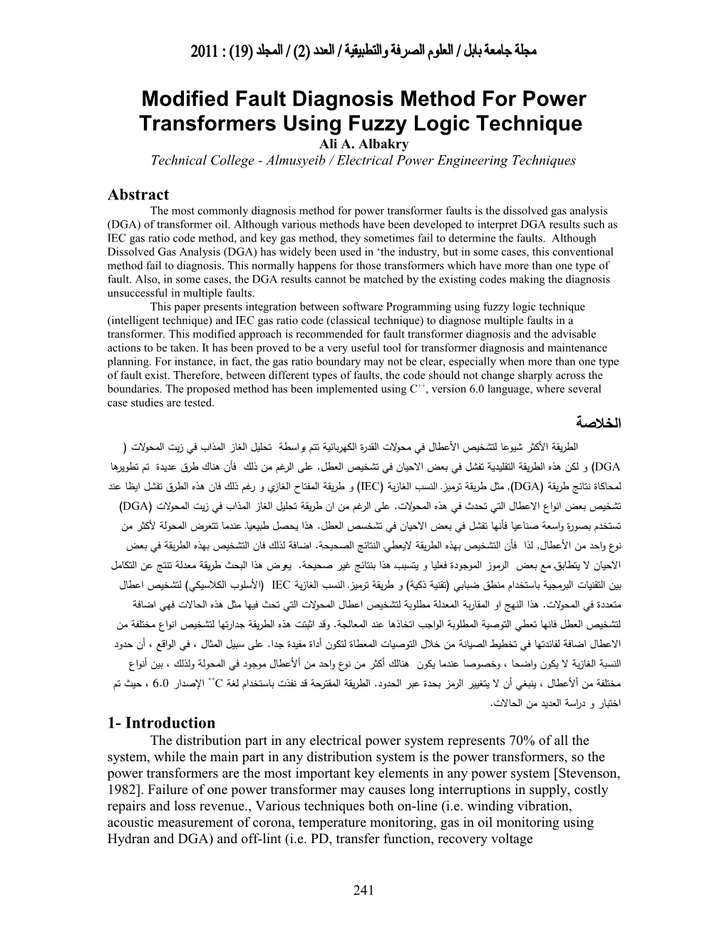 Modified Fault Diagnosis Method for Power Transformers by Fuzzy Logic Theory
