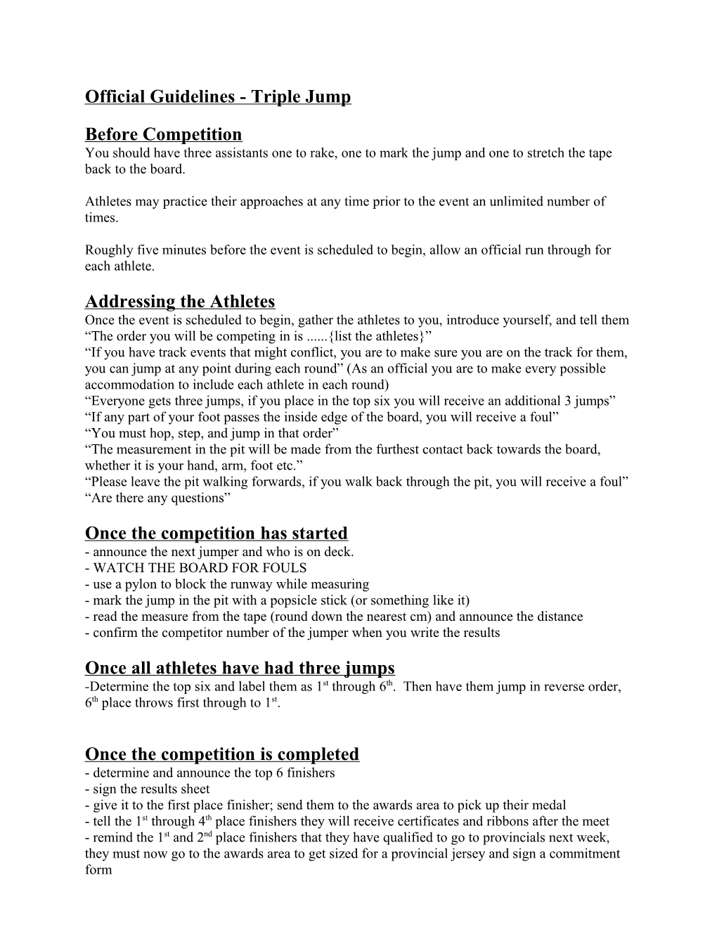 Official Guidelines - Triple Jump