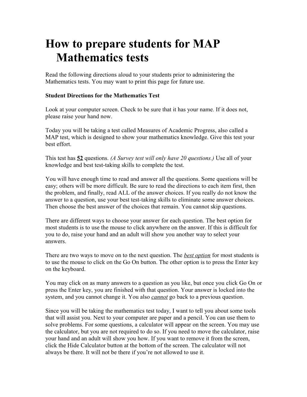 How to Prepare Students for MAP Mathematics Tests