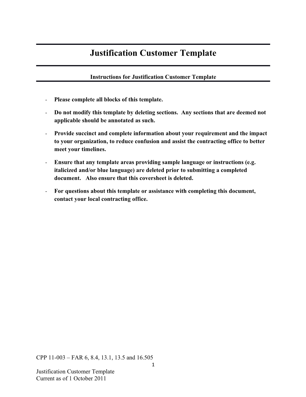 Instructions for Justification Customer Template