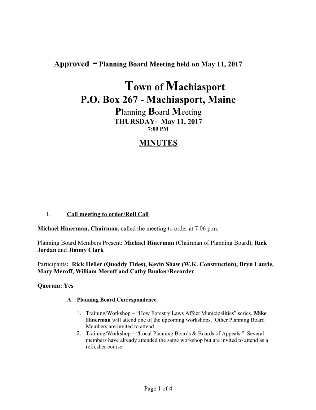 Approved - Planning Board Meeting Held on May 11, 2017