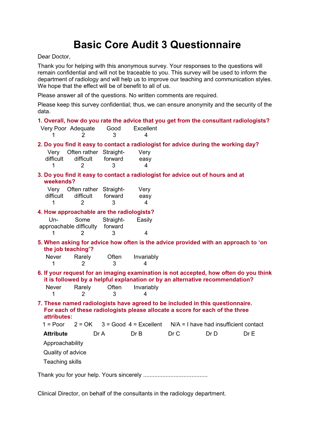 Basic Core Audit 3 Questionnaire