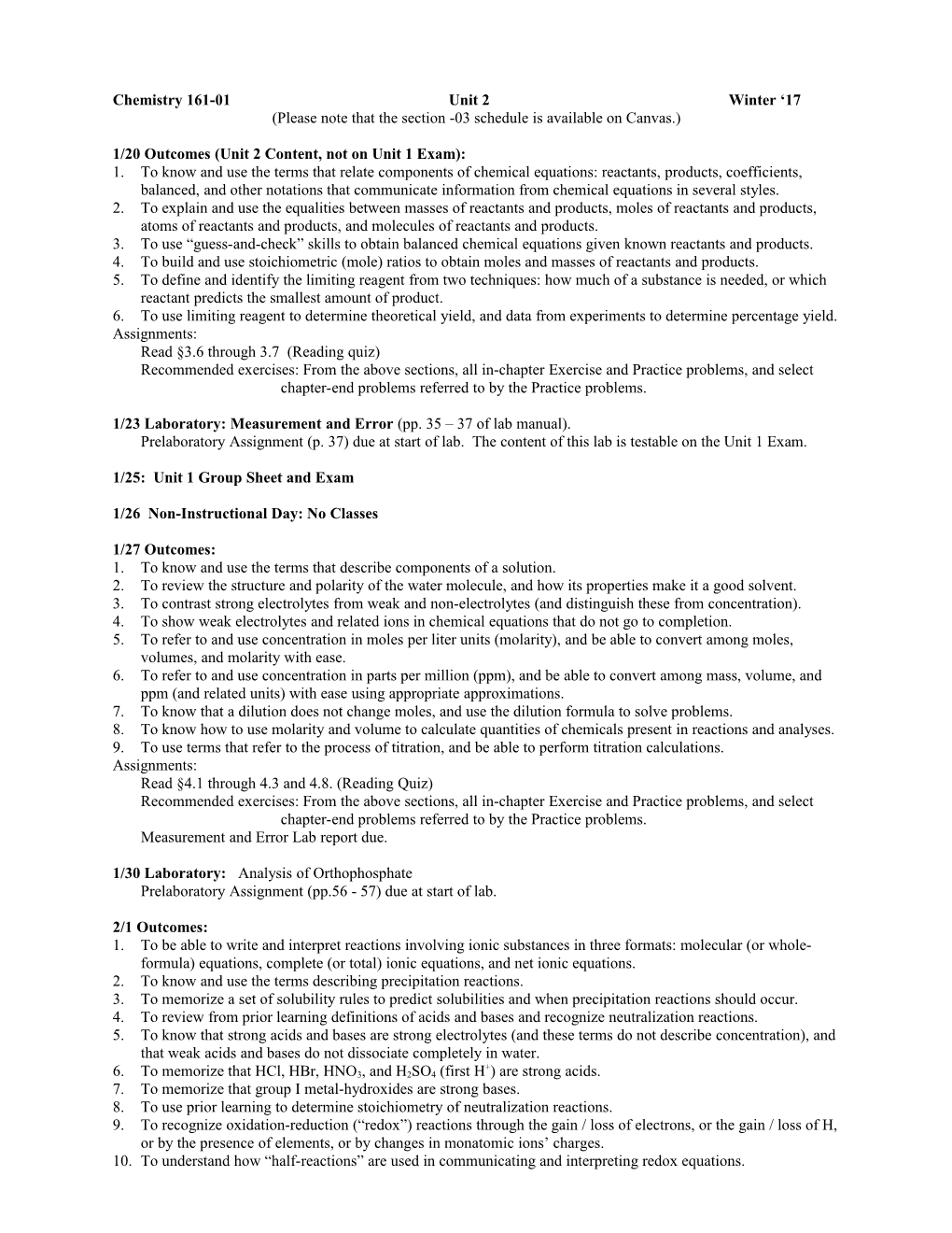 1/20 Outcomes (Unit 2 Content, Not on Unit 1 Exam)